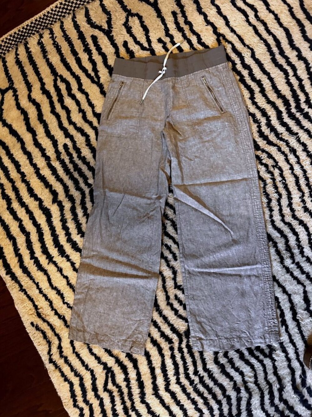 Athleta Linen Wide Leg Drawstring Pants Light Grey Size 10